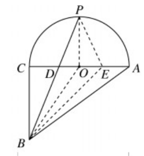 如圖，在直角三角形ABC中，∠ACB=90°，CA＝4．點P是半圓弧AC的中點，連接BP，線段BP把圖形APCB分成兩部分，則這兩部分面積之差的絕對值是__