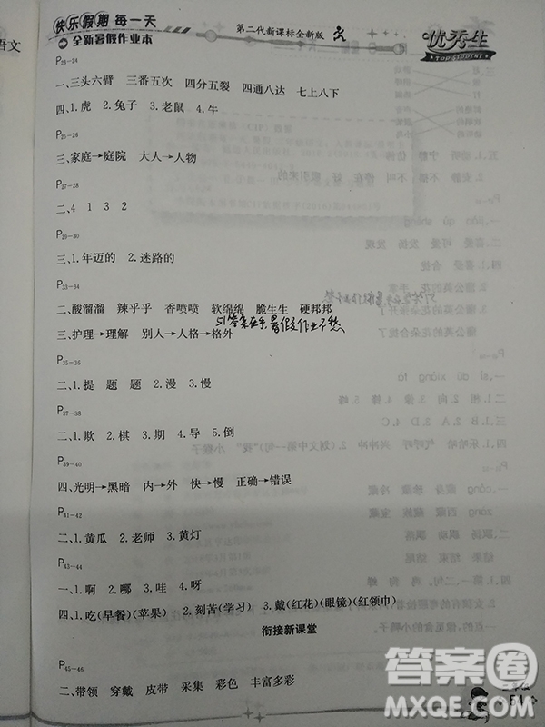 2019優(yōu)秀生快樂假期每一天全新暑假作業(yè)本2年級語文人教版答案