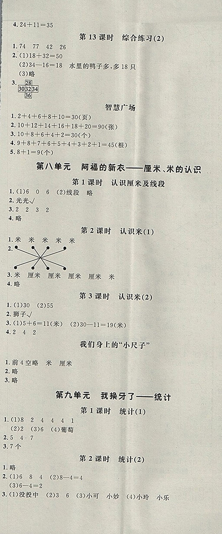 2018年非常1加1一課一練青島版數(shù)學(xué)一年級(jí)下冊(cè)參考答案