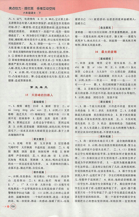 2018年江蘇版亮點給力提優(yōu)班多維互動空間語文六年級下冊參考答案