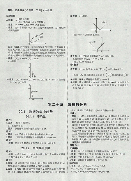2018義務(wù)教育教科書最新修訂版人教版八年級(jí)數(shù)學(xué)下冊(cè)參考答案