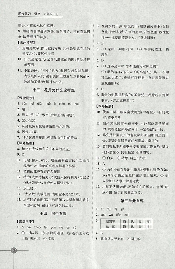 2018年蘇教版同步練習(xí)語(yǔ)文八年級(jí)下冊(cè)參考答案