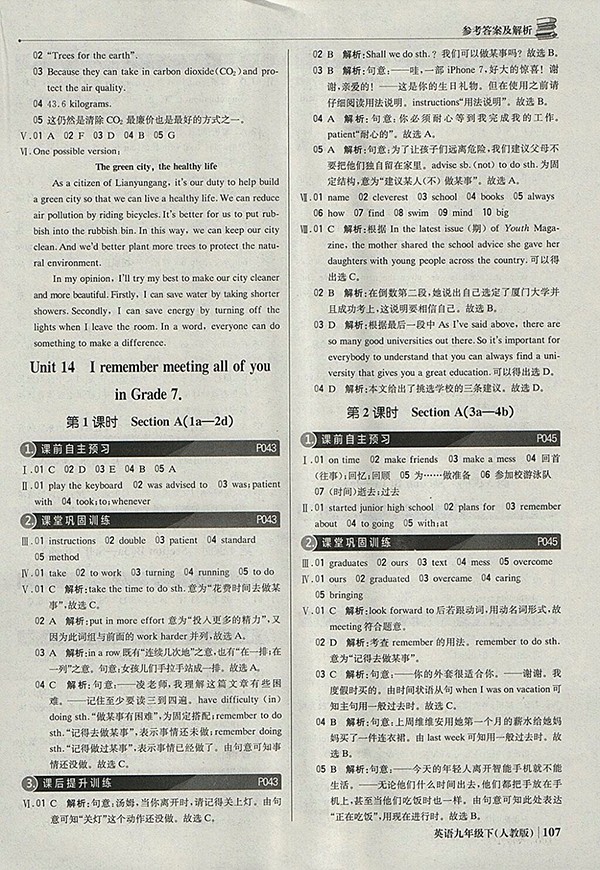 2018年人教版銀版1加1輕巧奪冠優(yōu)化訓(xùn)練英語九年級(jí)下冊(cè)參考答案