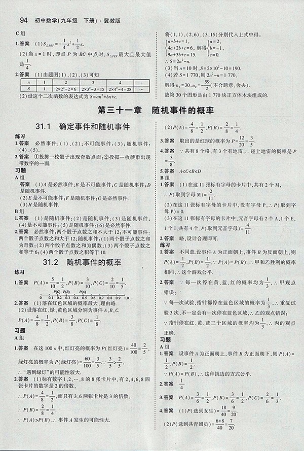 最新義務(wù)教育教科書冀教版數(shù)學(xué)九年級下冊參考答案