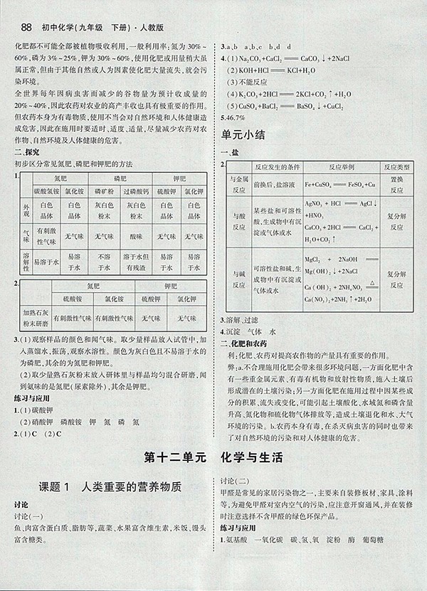 最新版義務(wù)教育教科書人教版化學(xué)九年級下冊參考答案