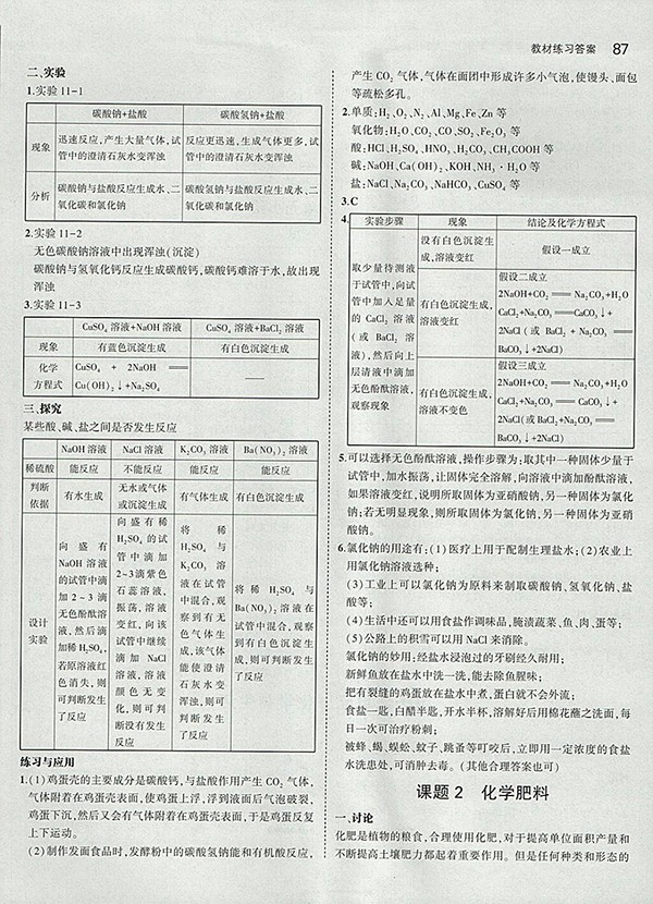 最新版義務(wù)教育教科書人教版化學(xué)九年級下冊參考答案