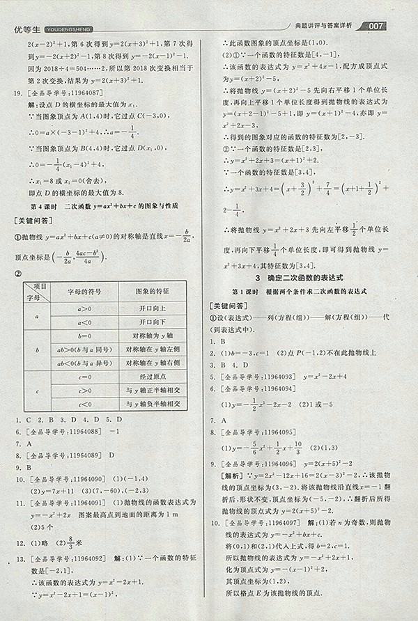 2018年全品優(yōu)等生同步作業(yè)加思維特訓(xùn)數(shù)學(xué)北師大版九年級(jí)下冊(cè)參考答案