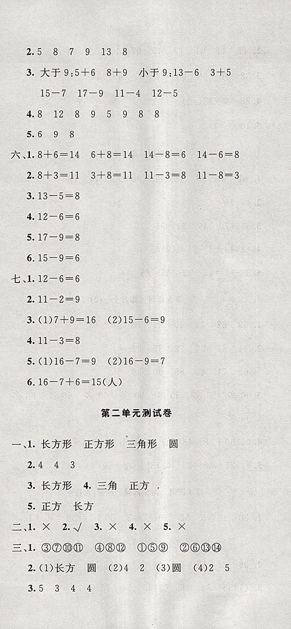 2018蘇教版非常1加1一課一練數(shù)學(xué)一年級下冊參考答案