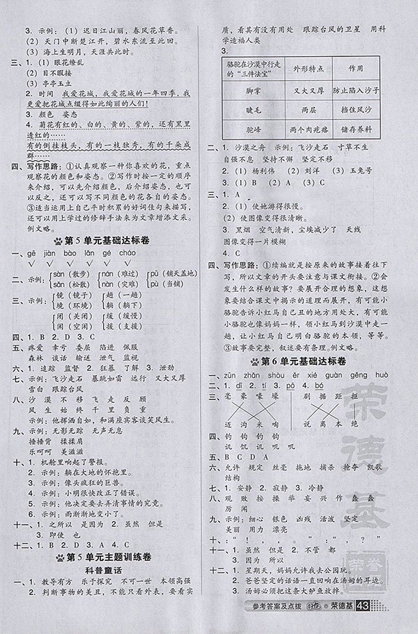 2018蘇教版好卷語文三年級(jí)下冊(cè)參考答案