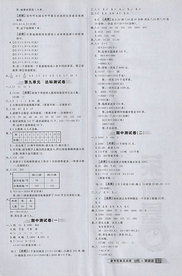 2018年好卷蘇教版數(shù)學(xué)三年級下冊參考答案