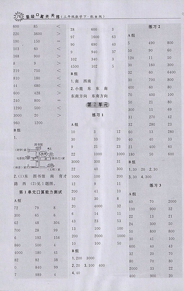 2018人教版星級口算天天練數(shù)學(xué)三年級下冊參考答案