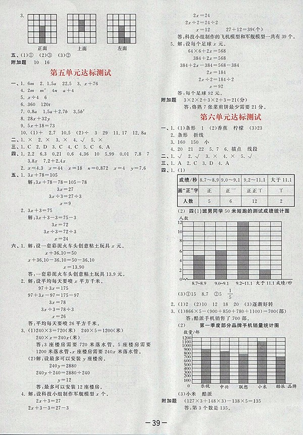2018北師大版53天天練小學(xué)數(shù)學(xué)四年級下冊參考答案