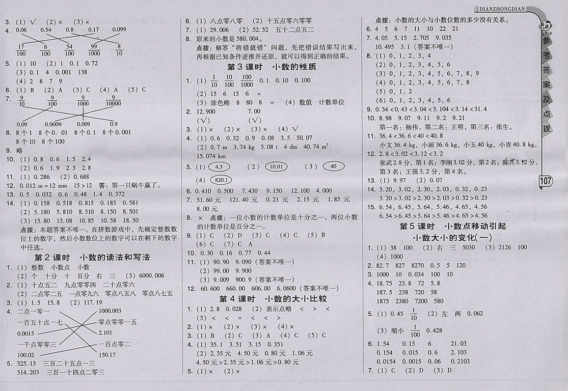 2018人教版綜合應(yīng)用創(chuàng)新題典中點數(shù)學(xué)四年級下冊參考答案