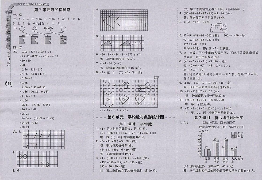 2018人教版綜合應(yīng)用創(chuàng)新題典中點數(shù)學(xué)四年級下冊參考答案