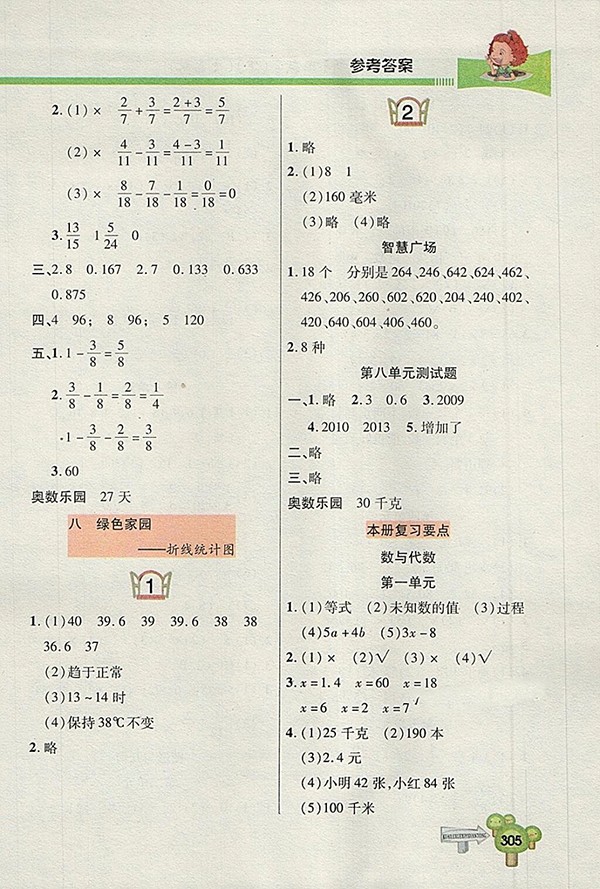 2018五四制青島版快樂(lè)學(xué)習(xí)一點(diǎn)通數(shù)學(xué)四年級(jí)下冊(cè)參考答案