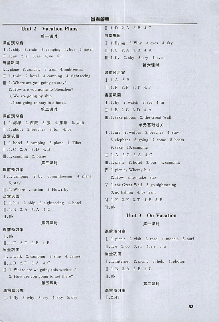 2018年香山狀元坊全程突破導(dǎo)練測五年級英語下冊參考答案