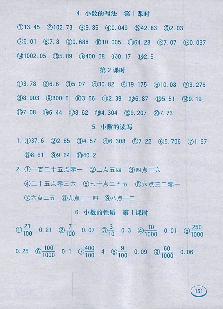 2018人教版七彩口算題卡四年級下冊參考答案