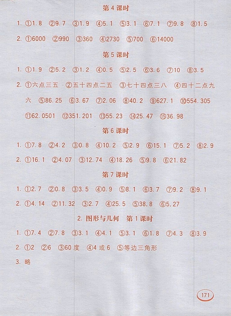 2018人教版七彩口算題卡四年級下冊參考答案