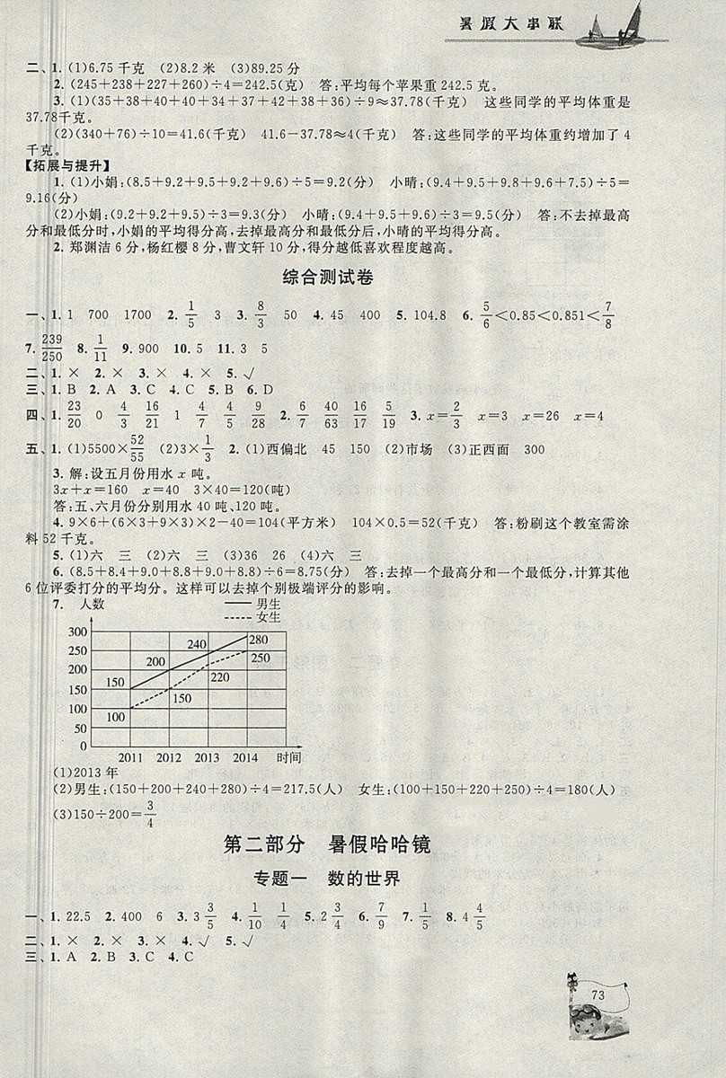 2018年北師大版暑假大串聯(lián)五年級(jí)數(shù)學(xué)參考答案