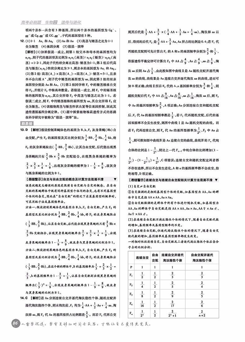 2019高考必刷題生物2遺傳與進(jìn)化必修2參考答案