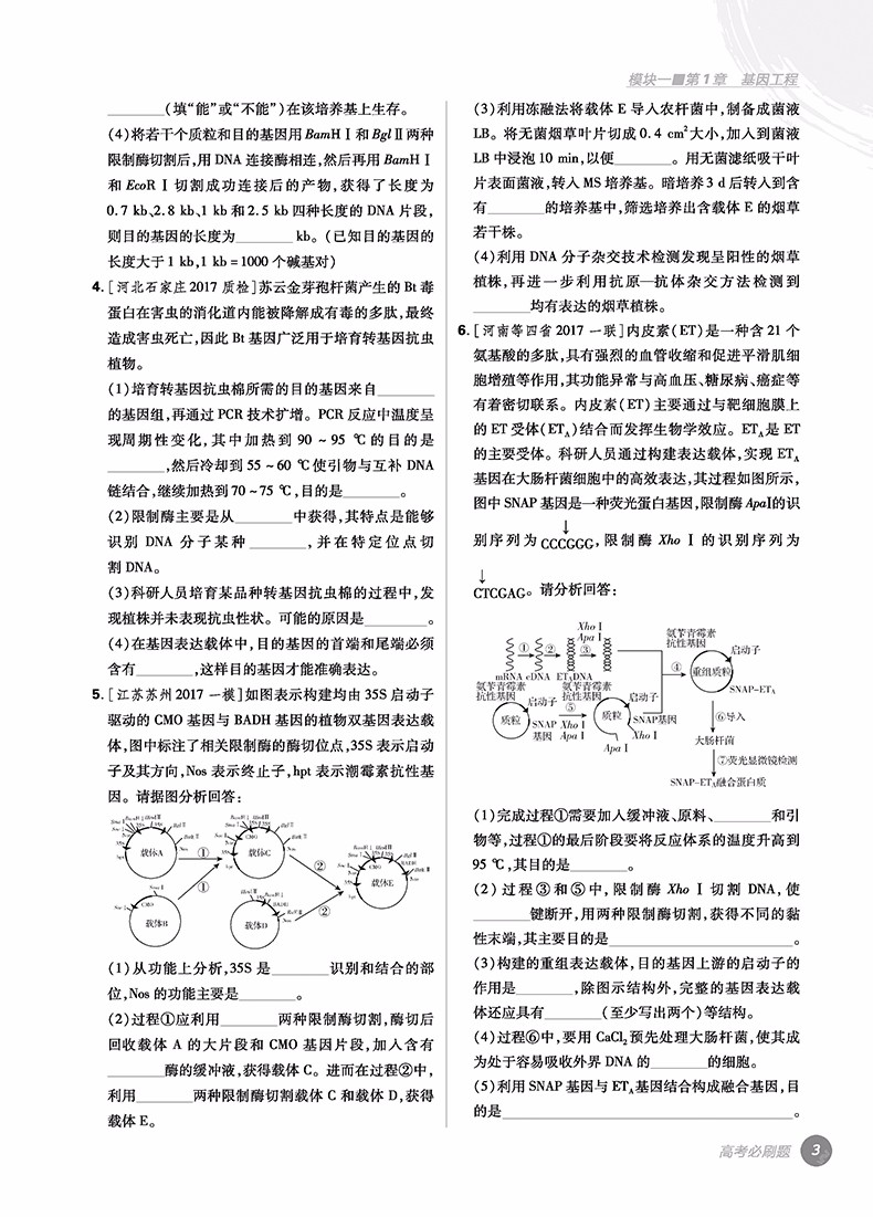 2019高考必刷題生物4現(xiàn)代生物科技與生物技術實踐參考答案