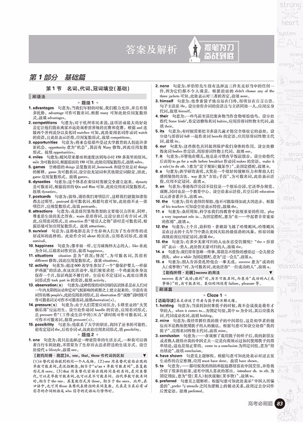 2019高考必刷題英語(yǔ)1語(yǔ)篇型語(yǔ)法填空參考答案