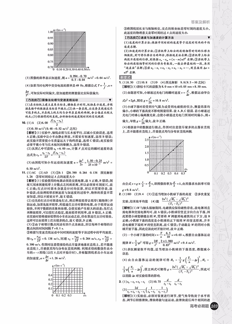 2019高考必刷題物理4實驗專題參考答案
