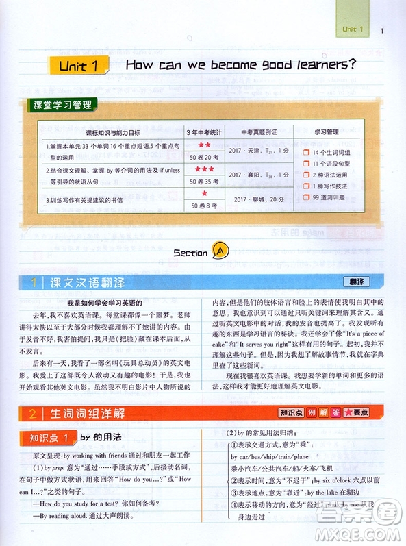 2019新版王后雄課堂完全解讀九年級上冊英語參考答案