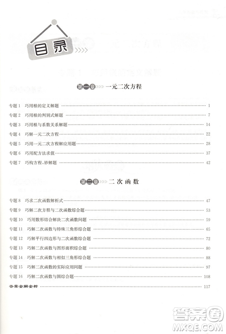 2018版啟東培優(yōu)微專題九年級(jí)數(shù)與代數(shù)參考答案