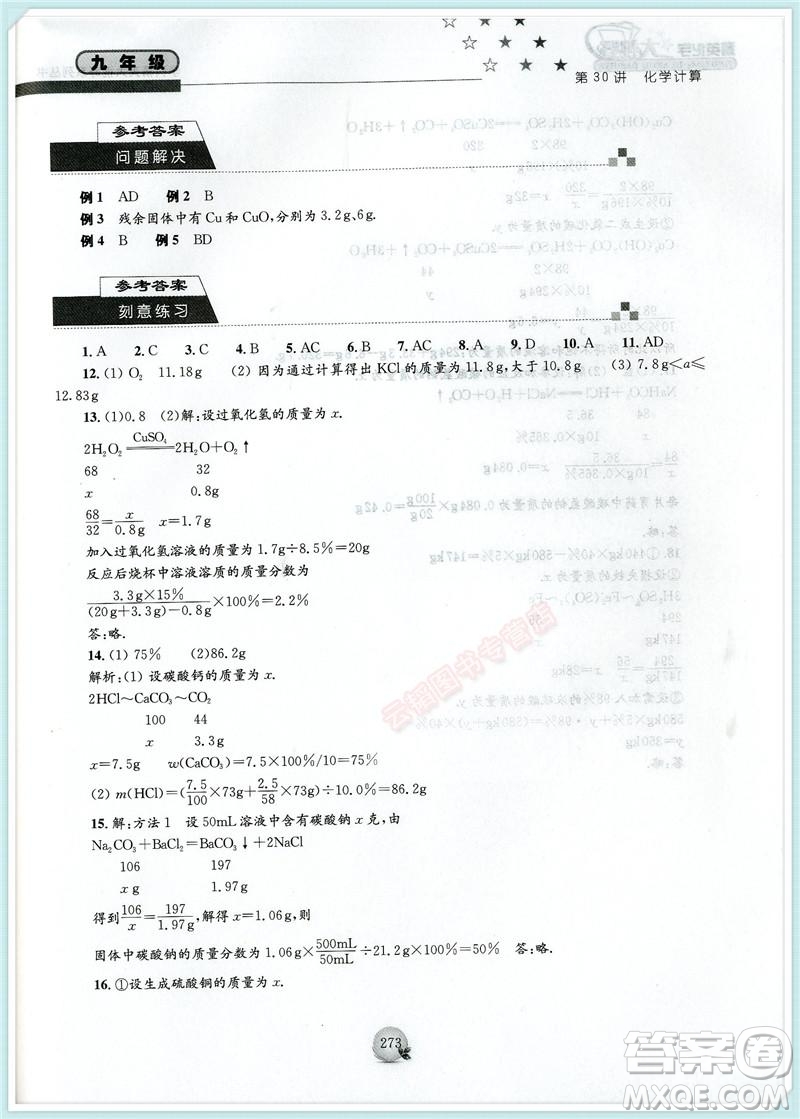 第三版精英化學(xué)大視野九年級(jí)參考答案