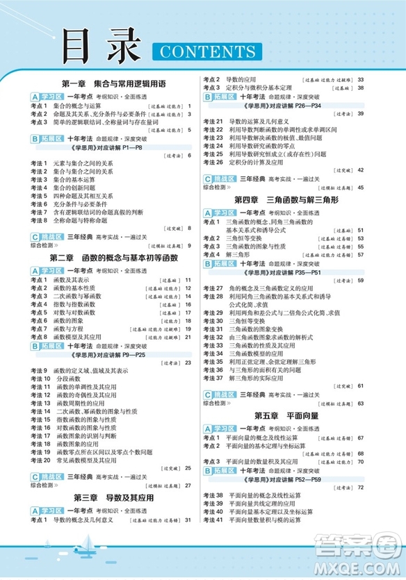 2019天星教育一遍過高考總復習理科數學參考答案