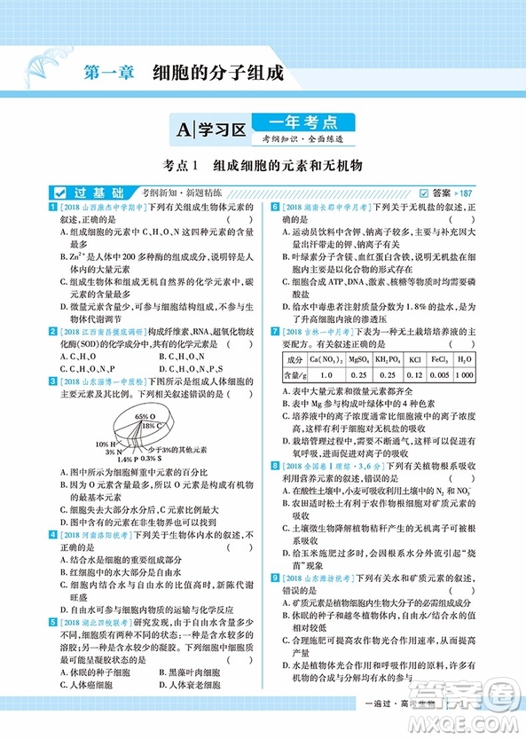 2019一遍過高考總復習生物參考答案