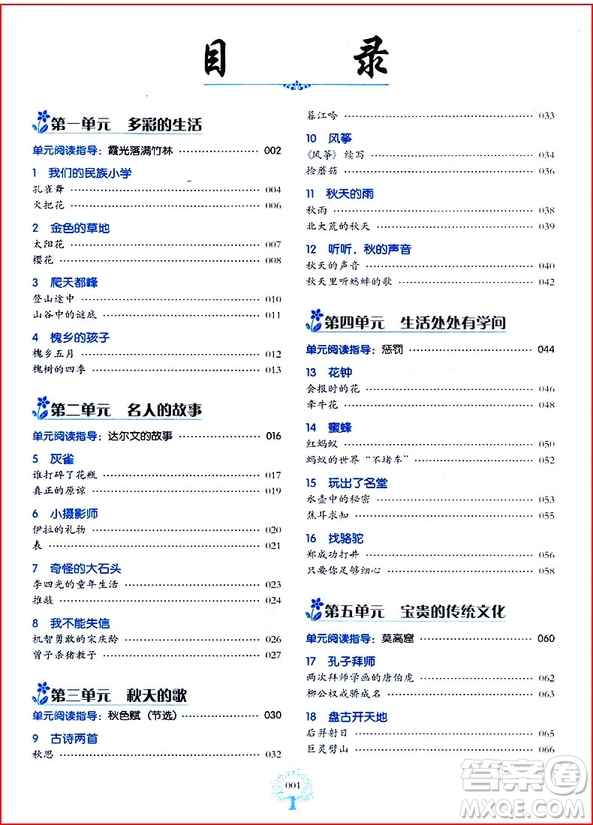 2018年三年級(jí)上冊(cè)人教版小學(xué)語(yǔ)文同步拓展閱讀參考答案