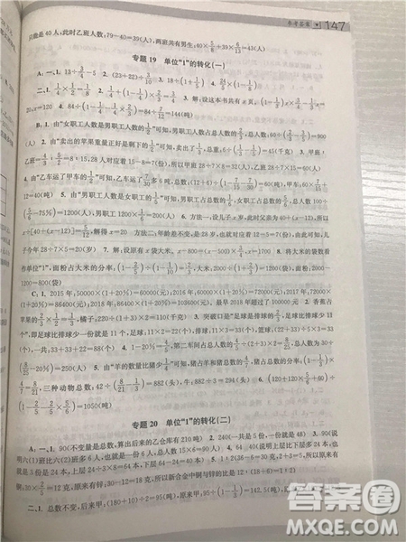 2018年南大輔教小學(xué)生階梯數(shù)學(xué)培優(yōu)題典六年級參考答案