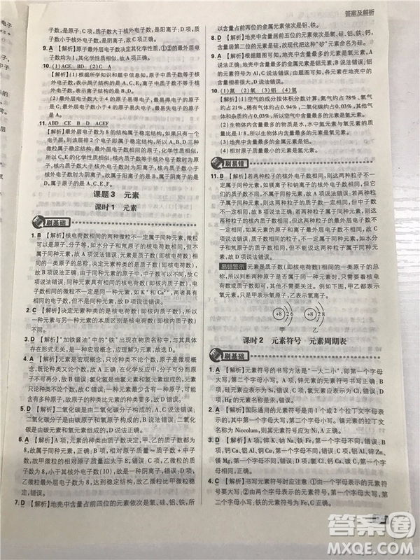 2019版人教版初中必刷題九年級上冊化學(xué)參考答案