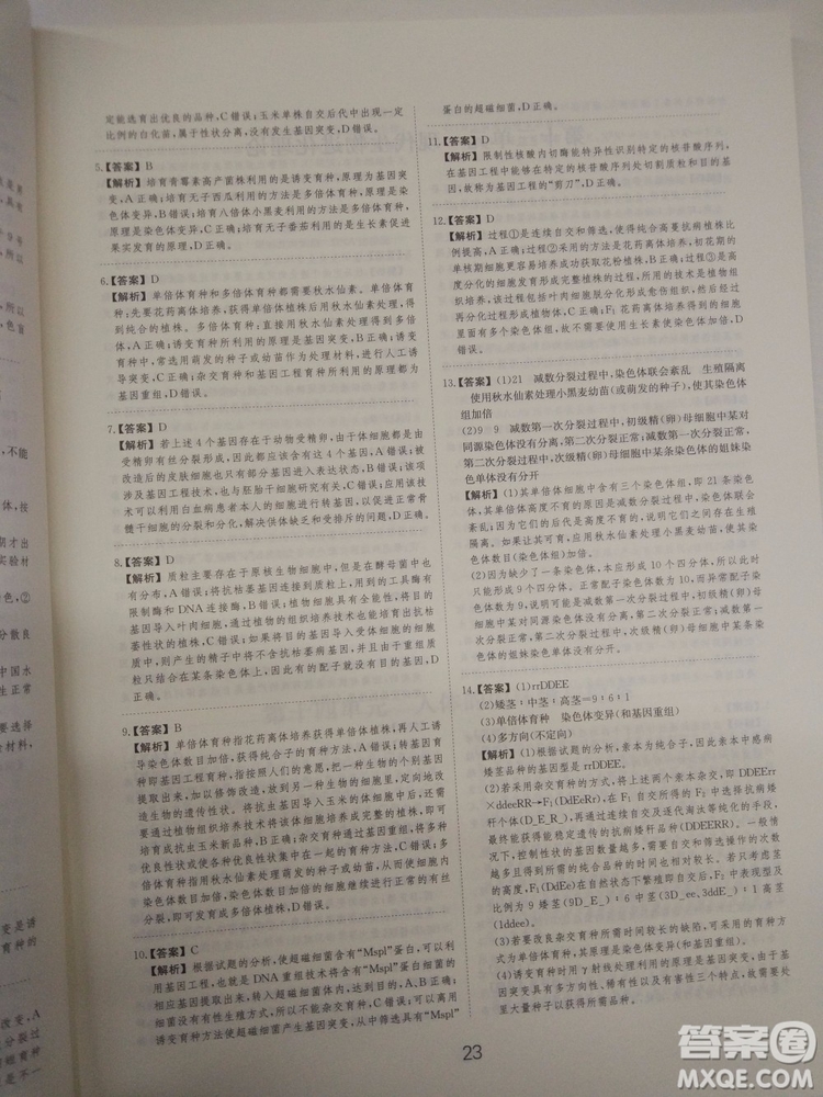 愛學習刷題狗高考生物參考答案