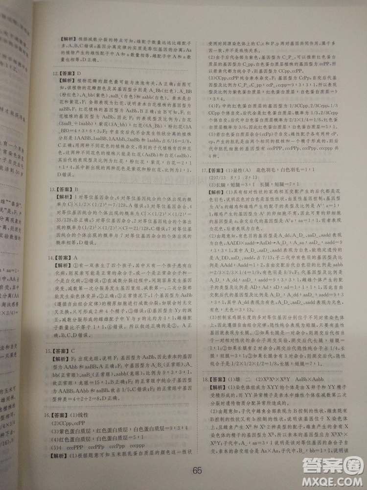 愛學習刷題狗高考生物參考答案