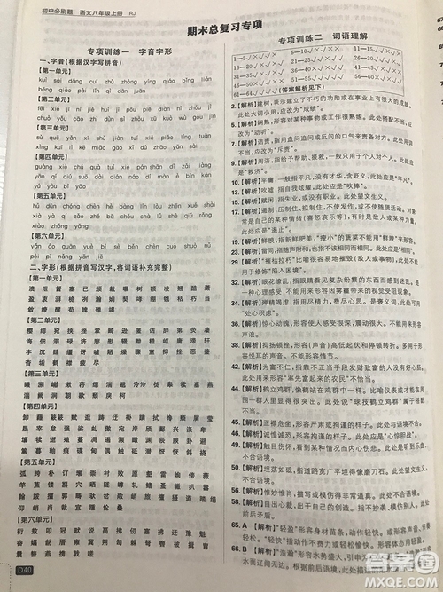 2019理想樹67初中自主學習初中必刷題八年級語文上冊參考答案最新