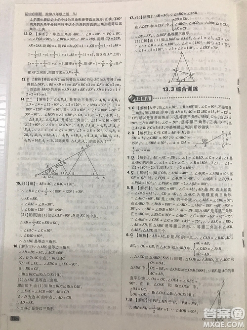 2019初中必刷題理想樹(shù)八年級(jí)上冊(cè)人教版數(shù)學(xué)參考答案