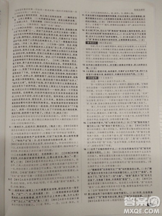 2019人教版初中必刷題語文九年級(jí)上冊(cè)參考答案