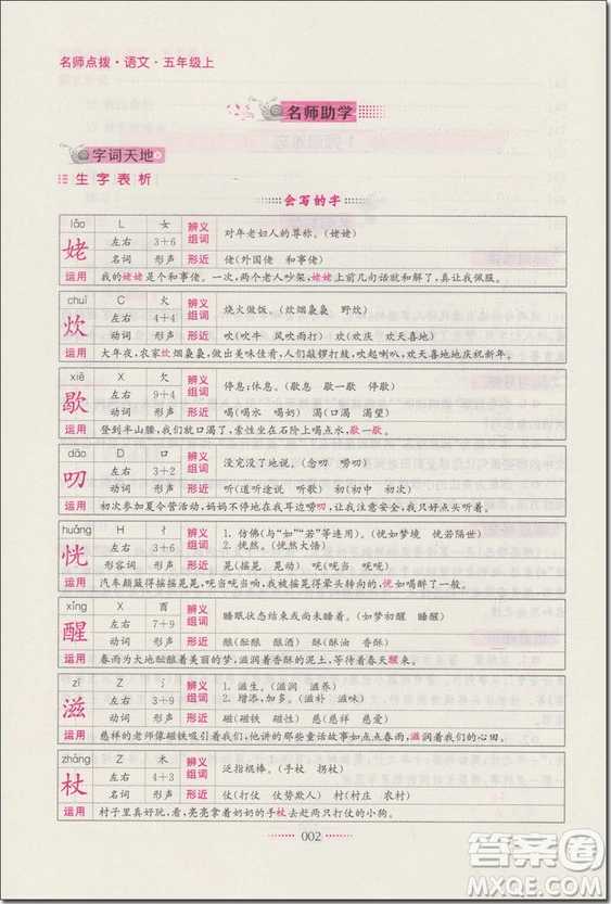2018年蘇教版名師點撥課課通教材全解析五年級語文上冊參考答案