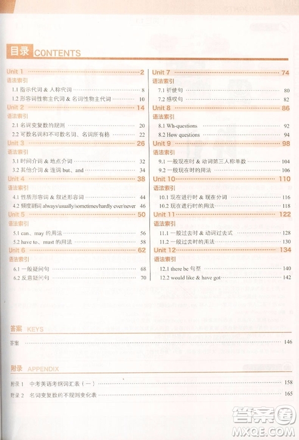 2019新版進(jìn)階集訓(xùn)七年級(jí)英語(yǔ)詞匯語(yǔ)法參考答案