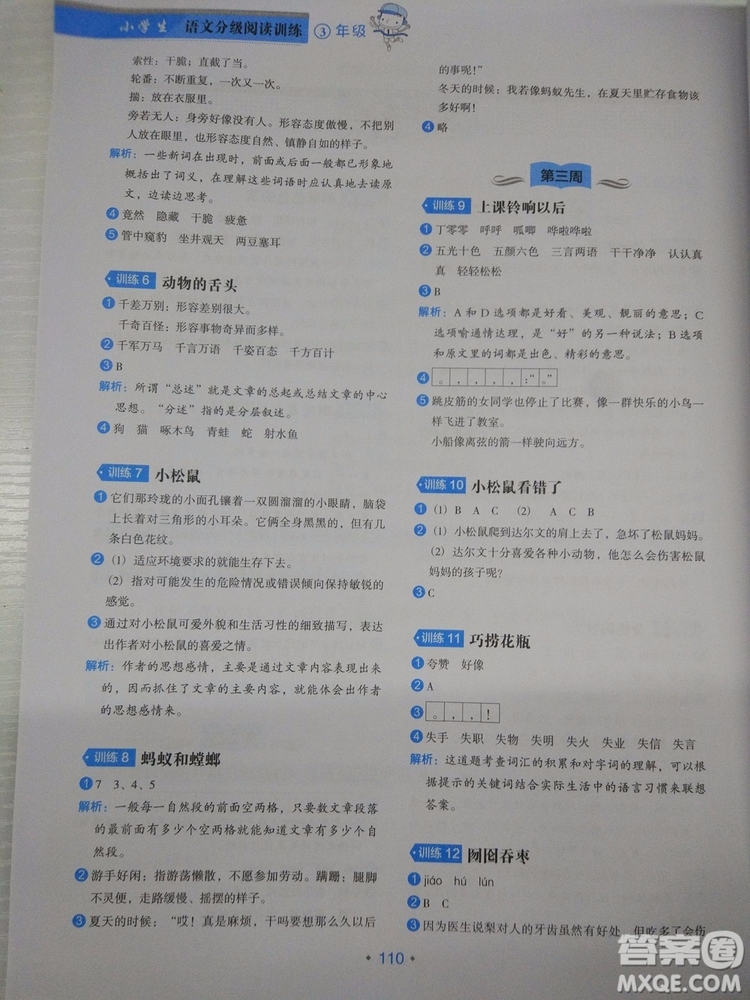 2018新版小學生語文分級閱讀訓練3年級通用版參考答案 