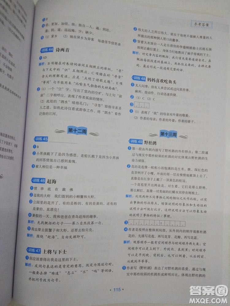 2018新版小學生語文分級閱讀訓練3年級通用版參考答案 