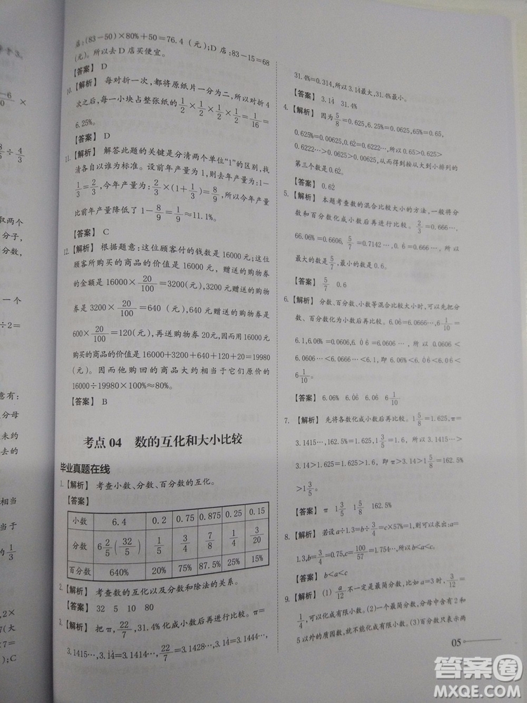 2018新版名校沖刺小升初數(shù)學(xué)總復(fù)習(xí)參考答案