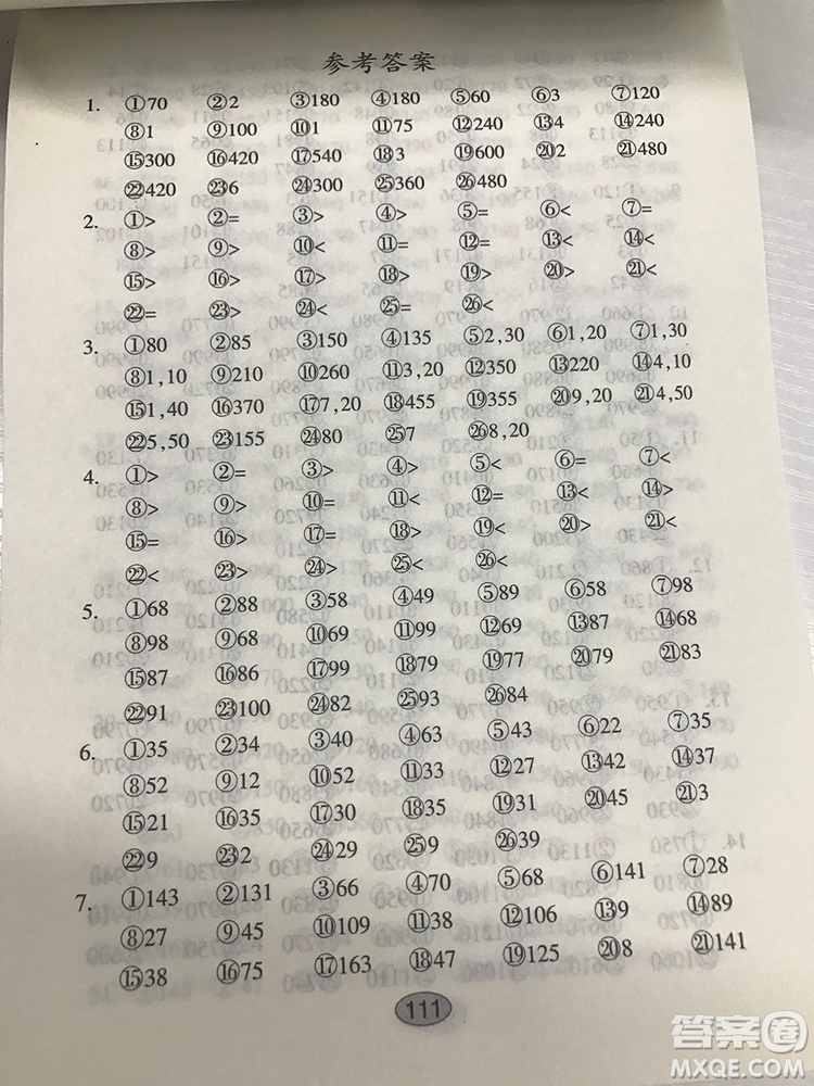 小學(xué)三年級上冊豎式脫式題卡參考答案