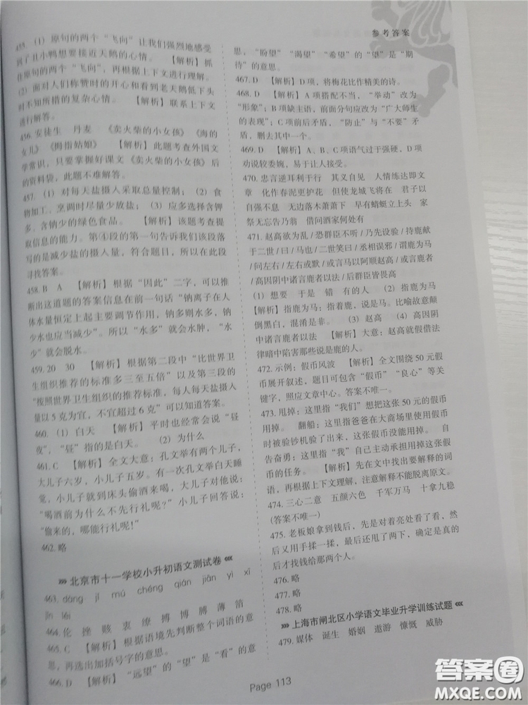 2018年小升初必做語文基礎題500道參考答案