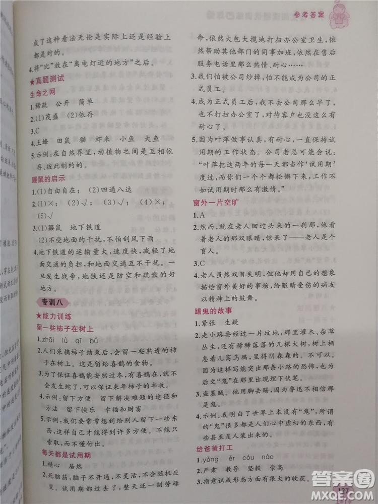 2018年老蔡幫小學語文閱讀績優(yōu)訓練四年級參考答案