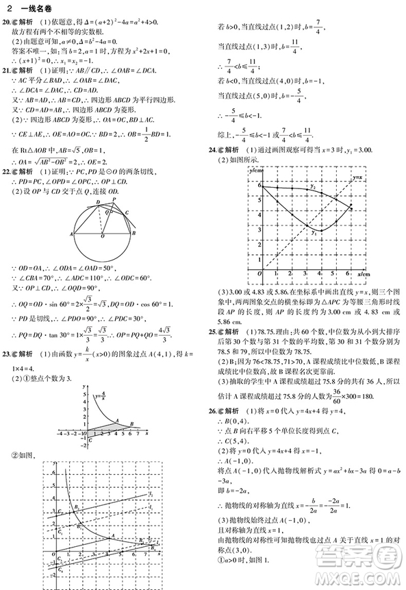 一線名卷2019年53中考真題卷數學最新參考答案