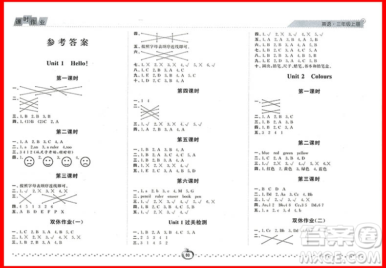 2018年英語人教版經(jīng)綸學(xué)典課時作業(yè)小學(xué)三年級上冊參考答案